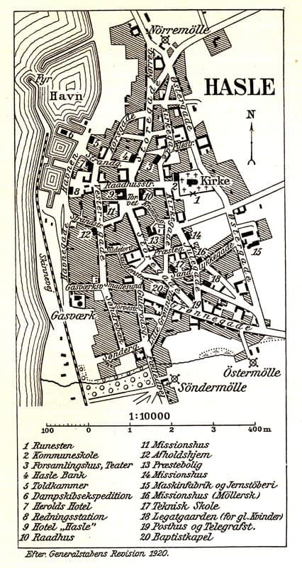Gammelt kort over Hasle by fra 1920